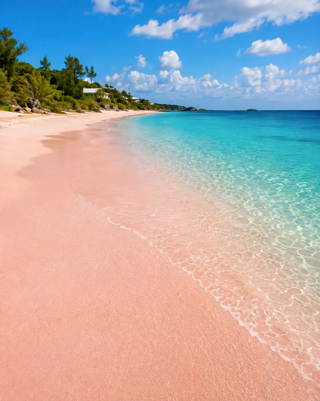 Pink-sand beach and turquoise water in Bermuda