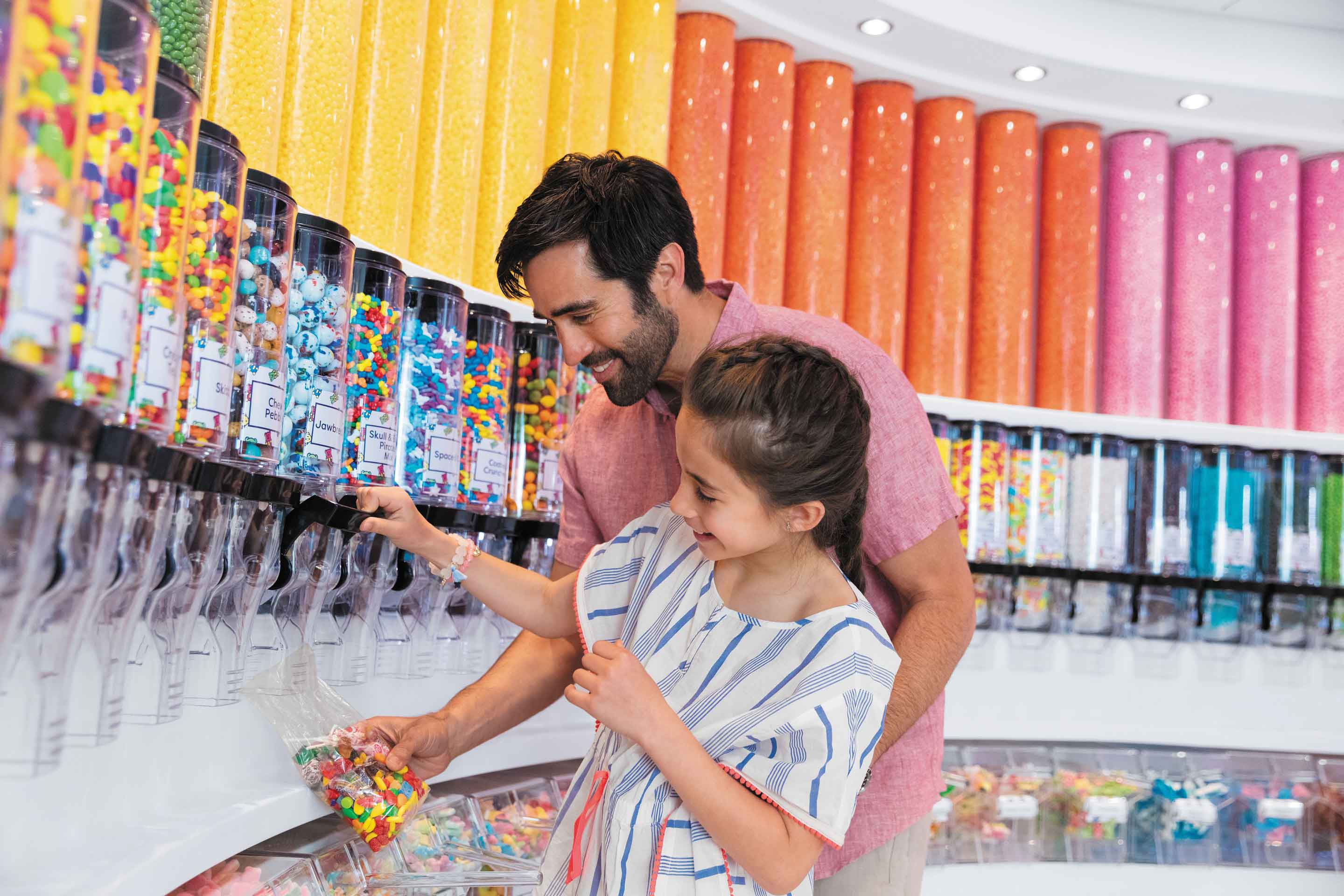 Family exploring Sugar Beach candy store
